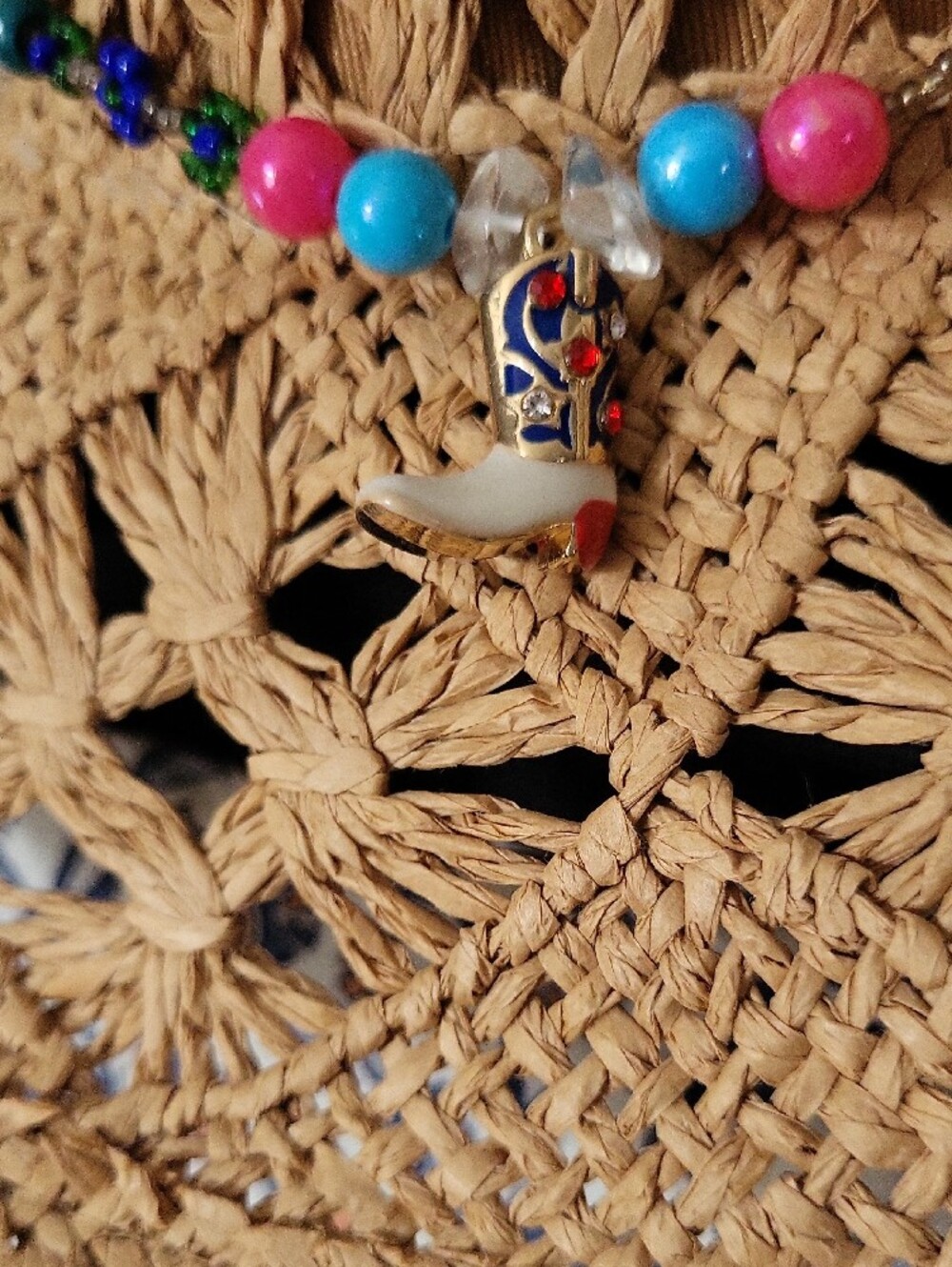 Western Cowgirl Straw Sun Hat with Beaded Accent - Tan - Picture 9 of 14